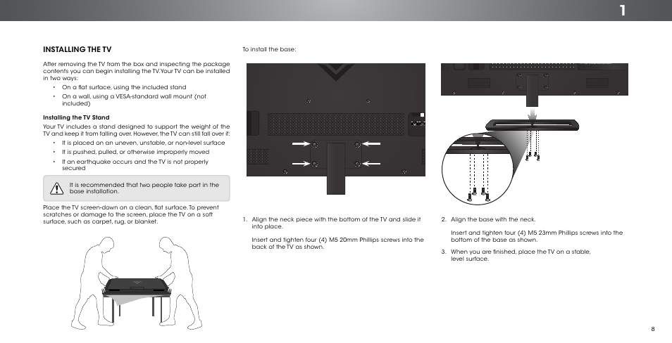 Installing the tv | Vizio P602ui-B3 - User Manual User Manual | Page 8 / 69