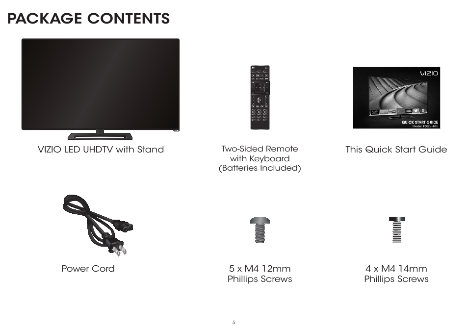 Package contents | Vizio P502ui-B1E - Quickstart Guide User Manual | Page 5 / 32