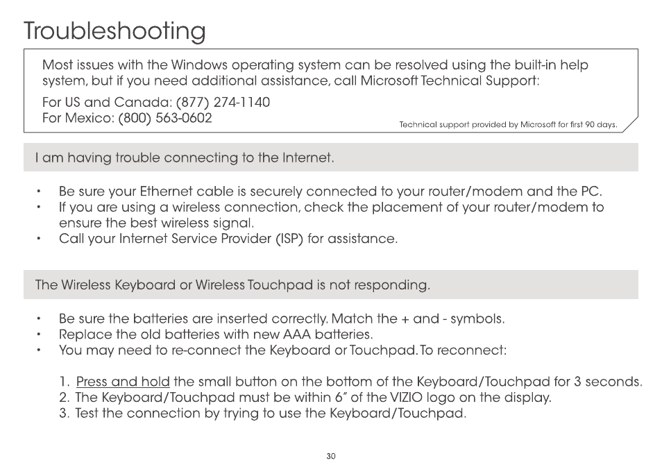Troubleshooting, Troubieshooting | Vizio CA24-A4 - Quickstart Guide User Manual | Page 32 / 40