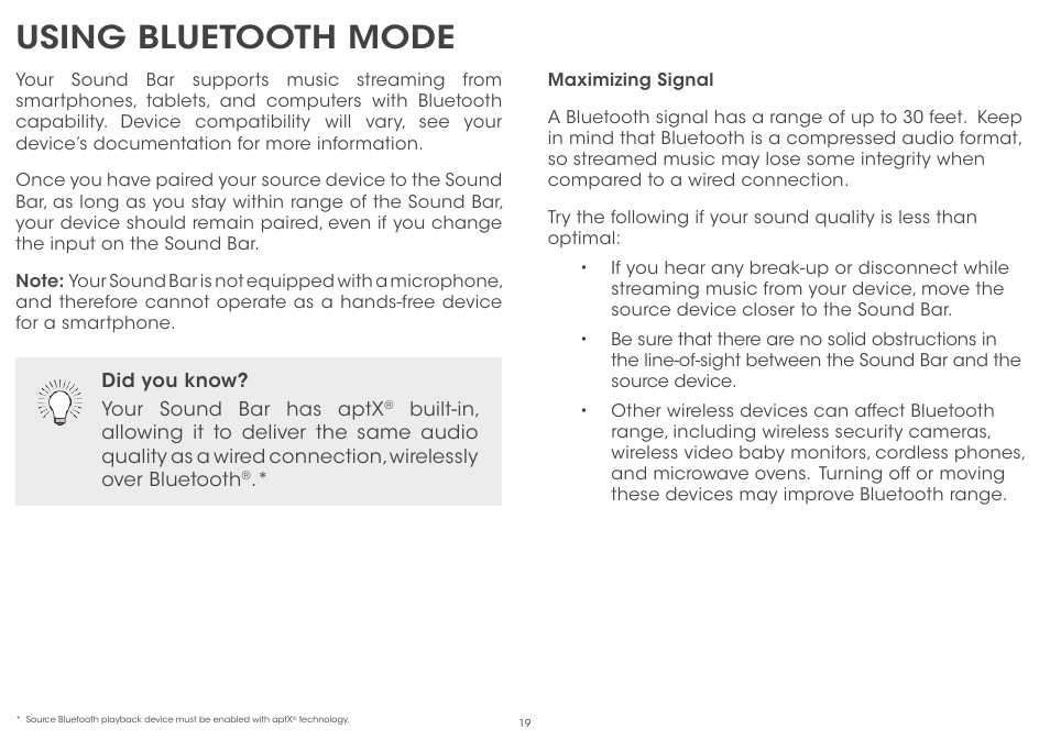 Using bluetooth mode | Vizio S5430w-C2 - Quickstart Guide User Manual | Page 19 / 28