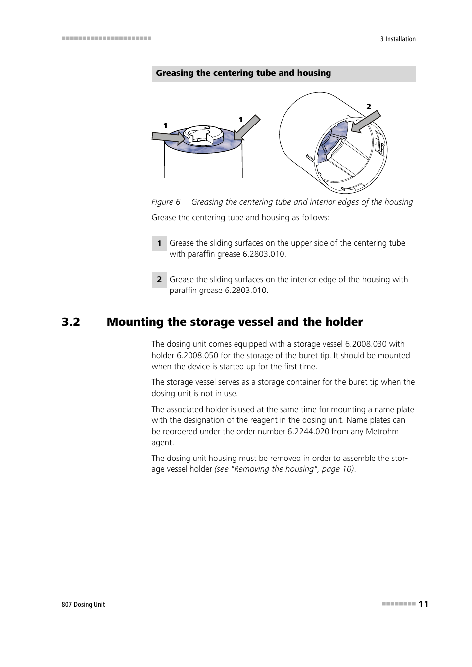 2 mounting the storage vessel and the holder, Mounting the storage vessel and the holder, Figure 6 | Metrohm 807 Dosing Unit User Manual | Page 19 / 63