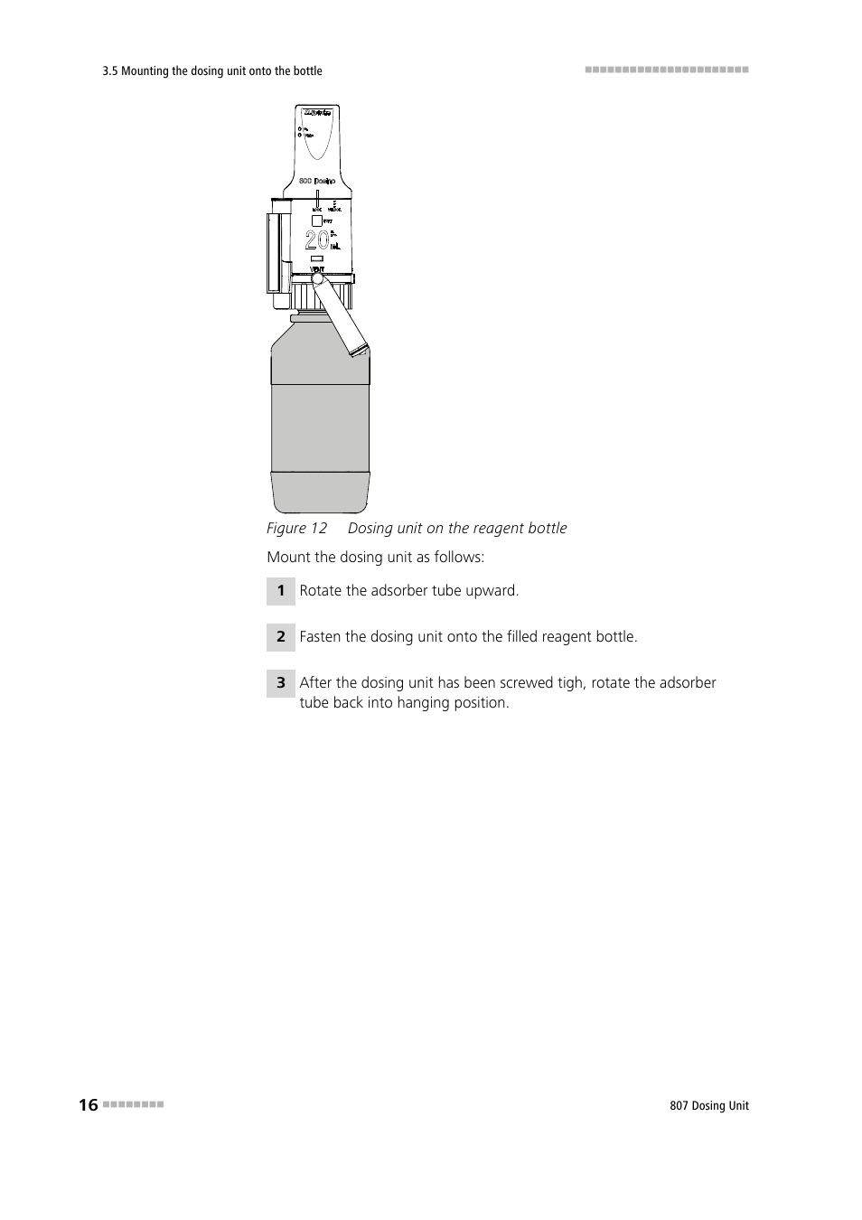 Figure 12, Dosing unit on the reagent bottle | Metrohm 807 Dosing Unit User Manual | Page 24 / 63