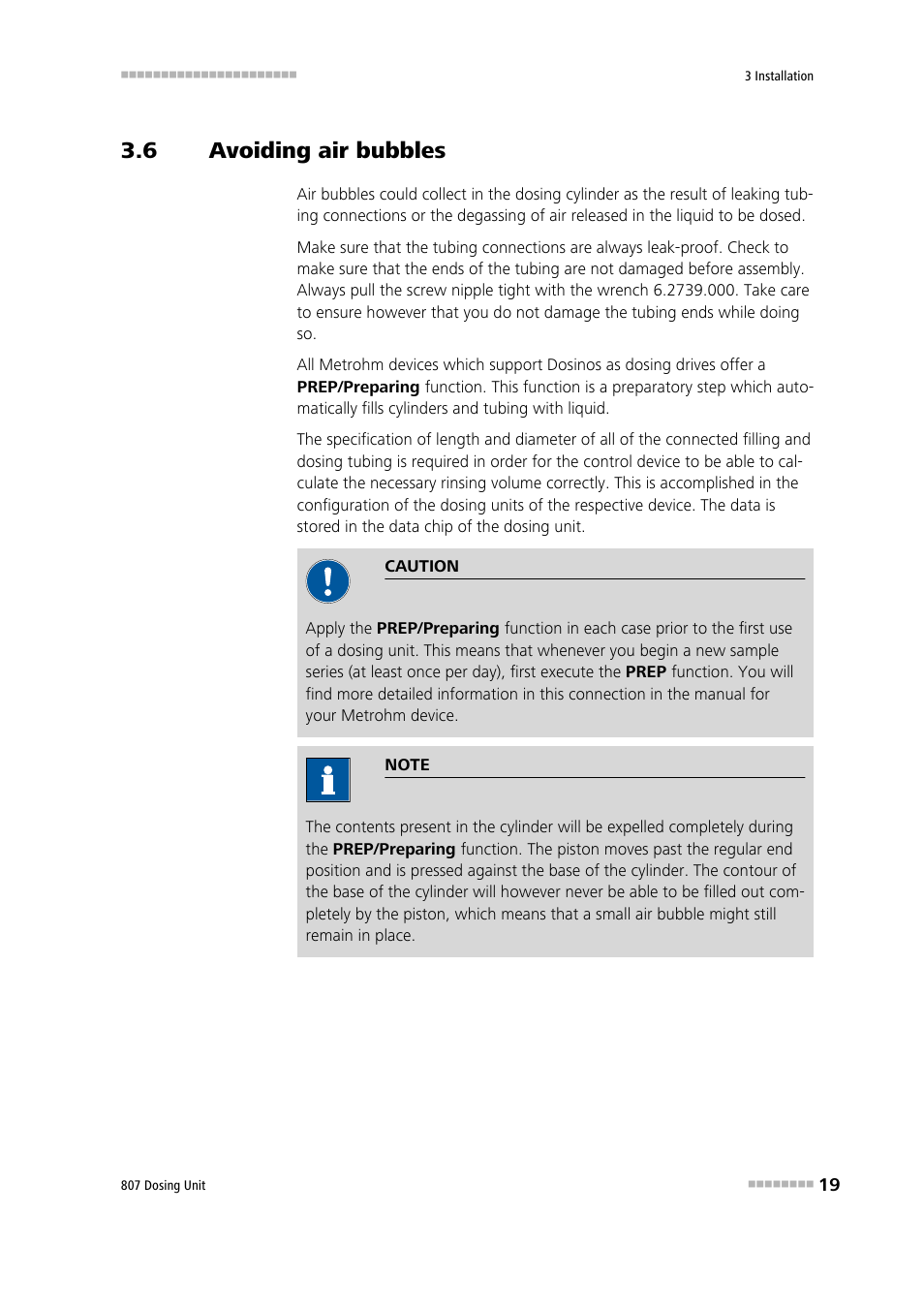 6 avoiding air bubbles, Avoiding air bubbles | Metrohm 807 Dosing Unit User Manual | Page 27 / 63