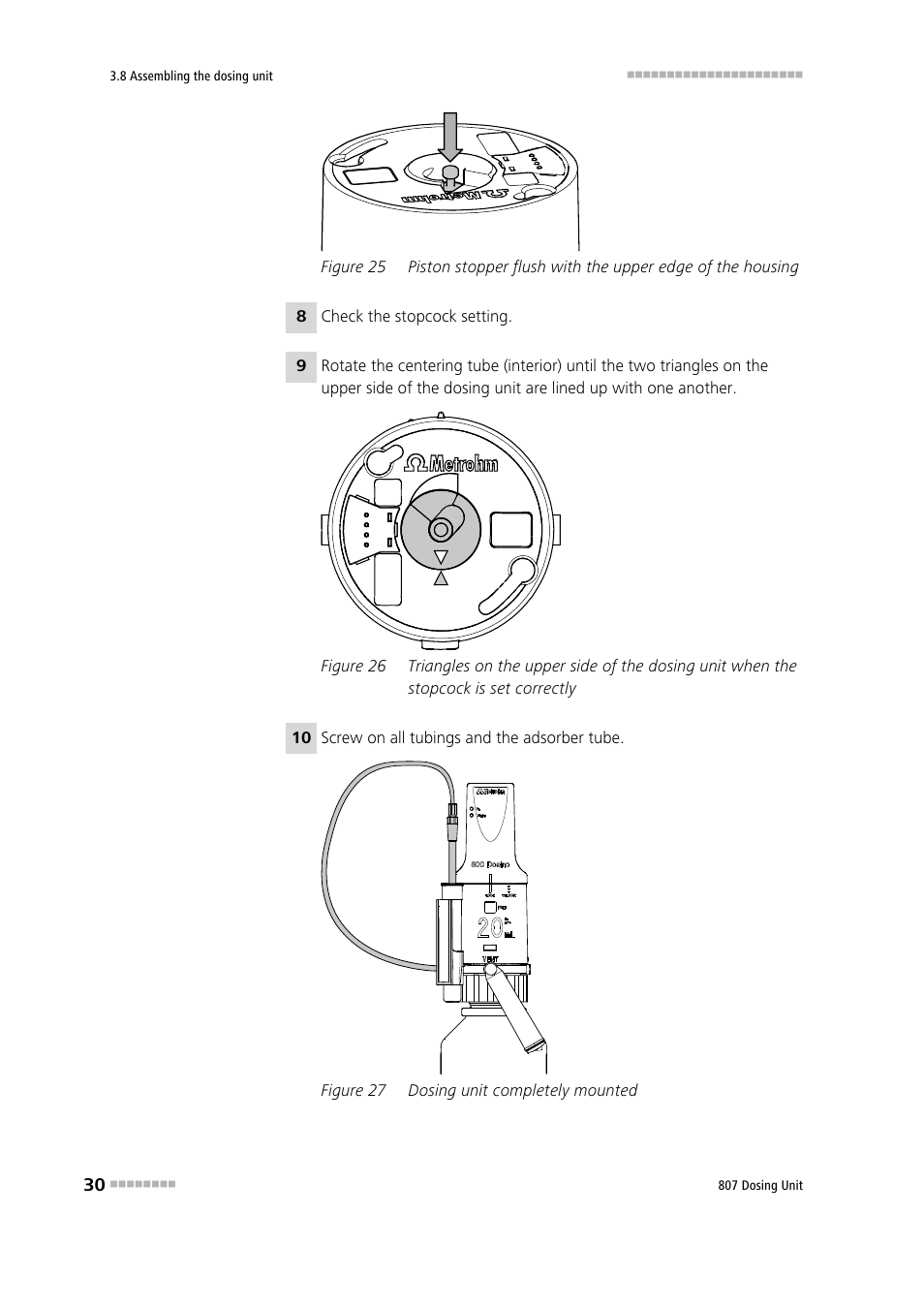 Figure 25, Figure 26, Figure 27 | Dosing unit completely mounted | Metrohm 807 Dosing Unit User Manual | Page 38 / 63