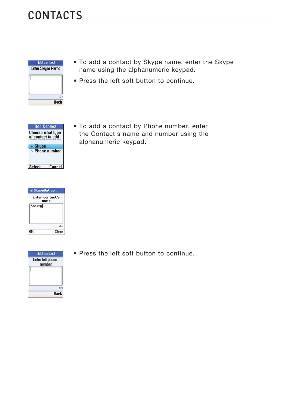 Contacts | Belkin Desktop Internet Phone F1PP010EN-SK User Manual | Page 19 / 47