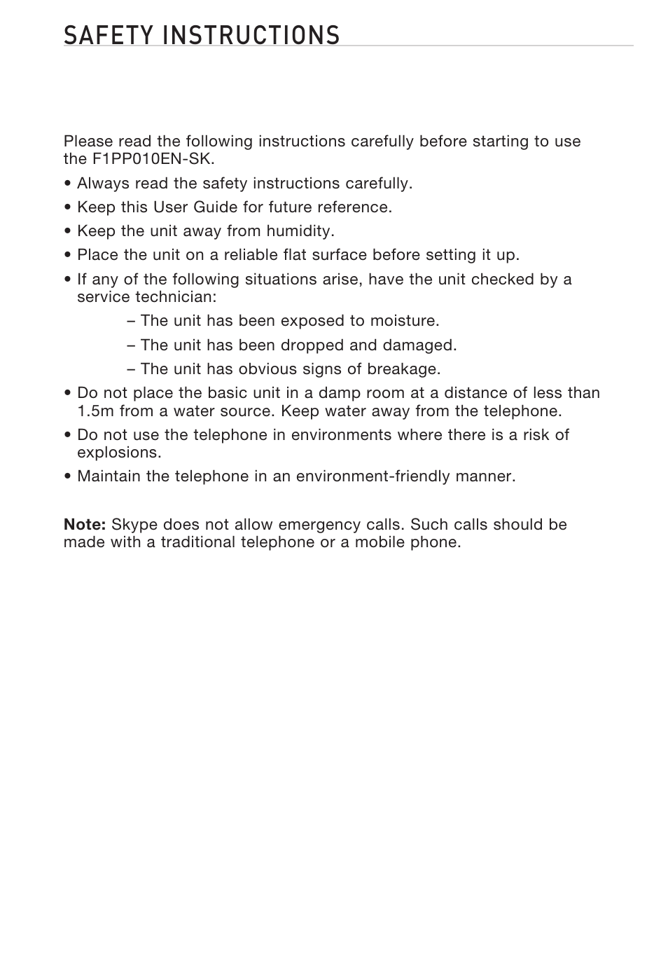 Safety instructions | Belkin Desktop Internet Phone F1PP010EN-SK User Manual | Page 2 / 47