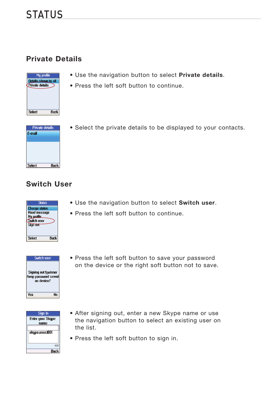 Status | Belkin Desktop Internet Phone F1PP010EN-SK User Manual | Page 23 / 47