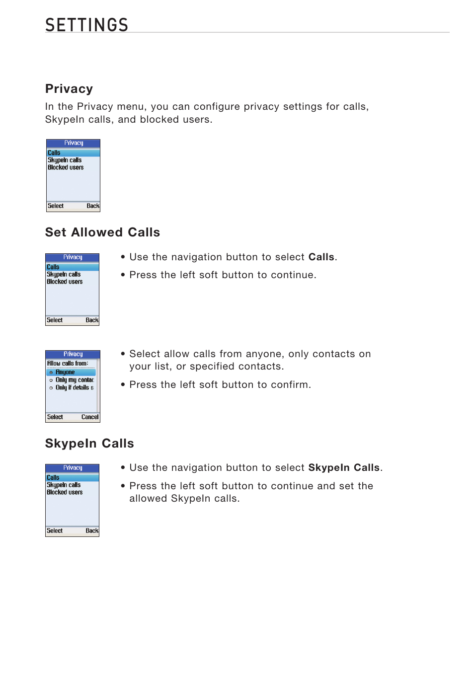 Settings | Belkin Desktop Internet Phone F1PP010EN-SK User Manual | Page 33 / 47