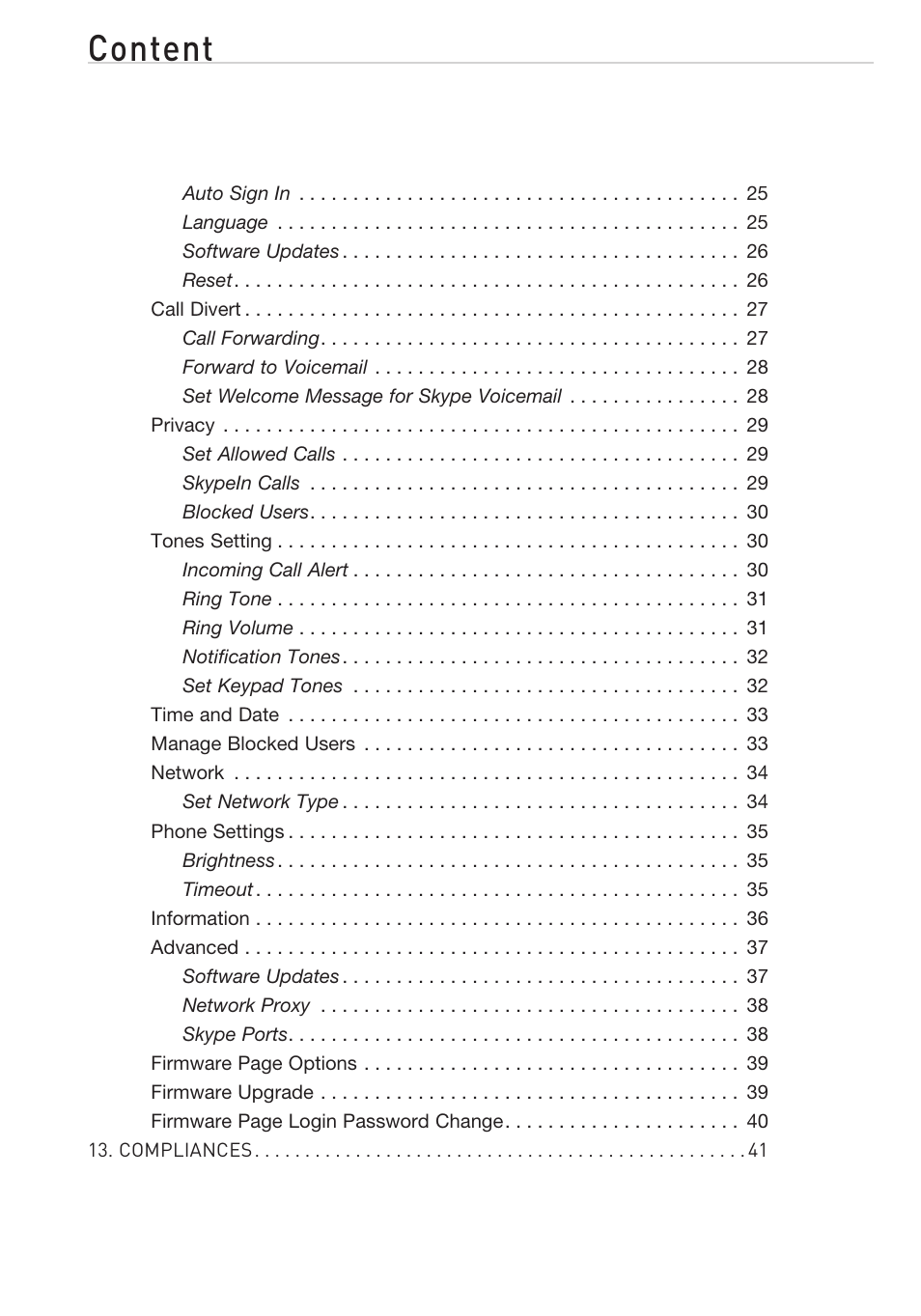 Content | Belkin Desktop Internet Phone F1PP010EN-SK User Manual | Page 4 / 47