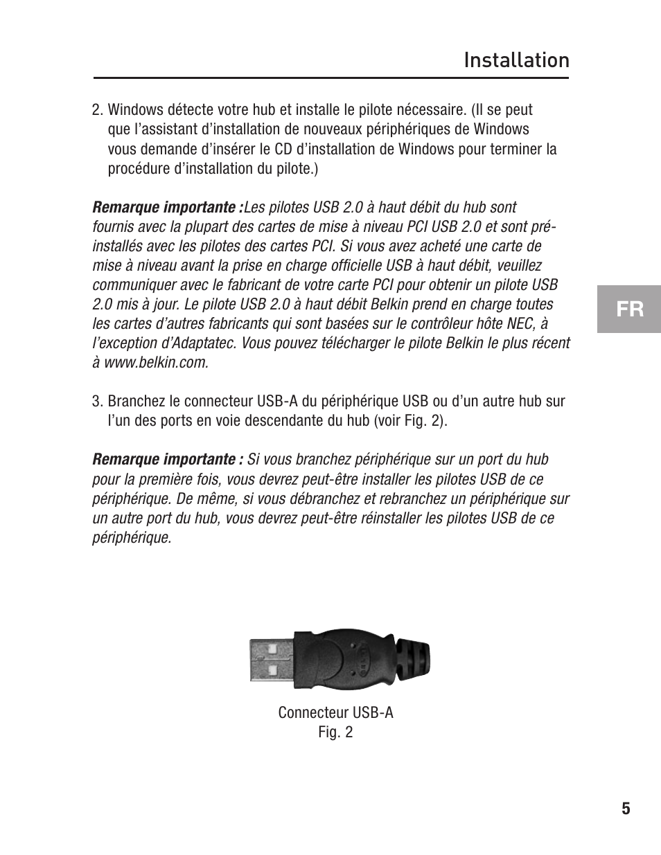 Installation fr | Belkin F5U217 User Manual | Page 21 / 64