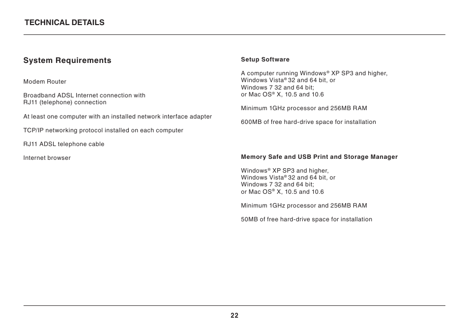 Technical details system requirements | Belkin PLAY N600 User Manual | Page 22 / 39