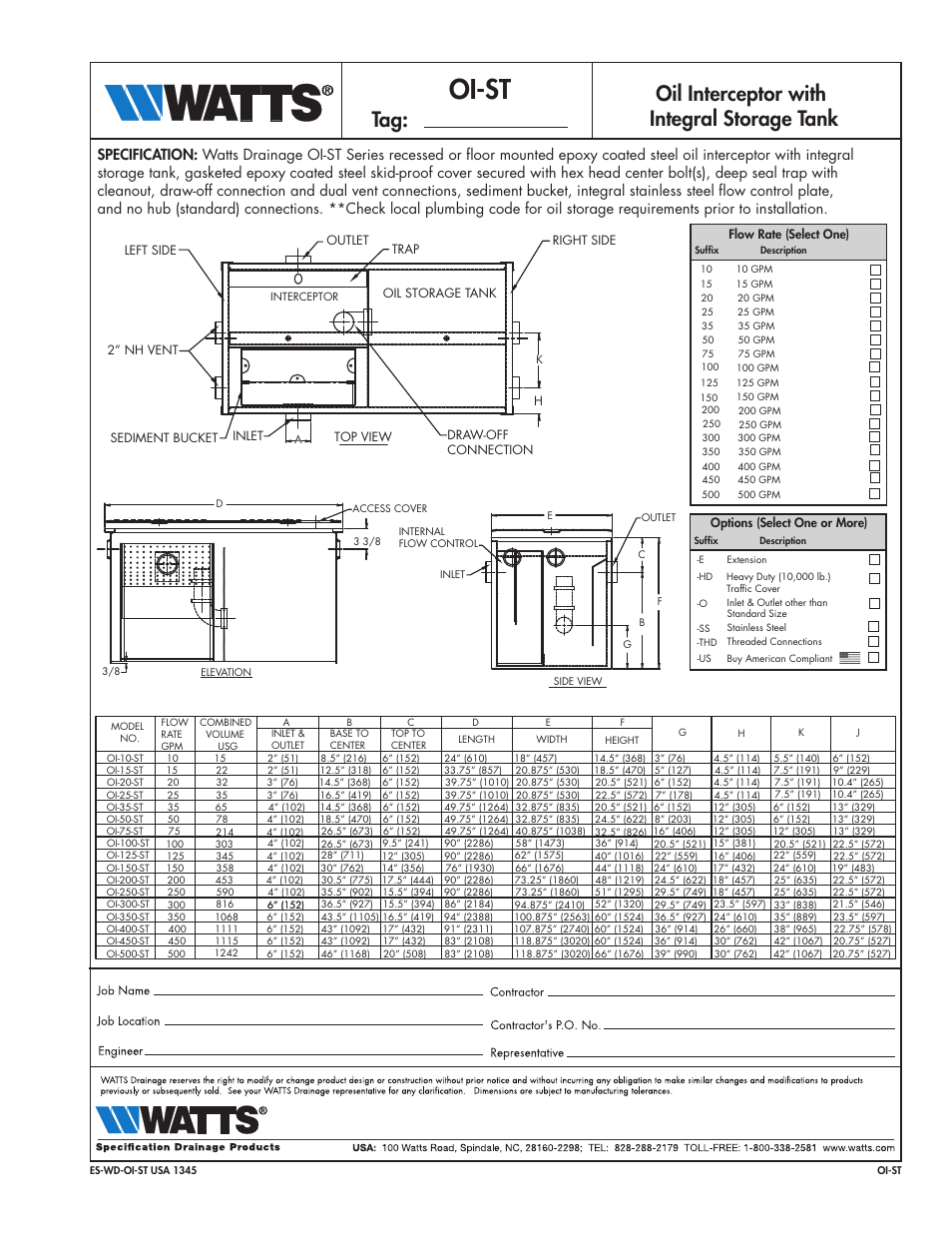 Watts OI-ST SERIES User Manual | 1 page