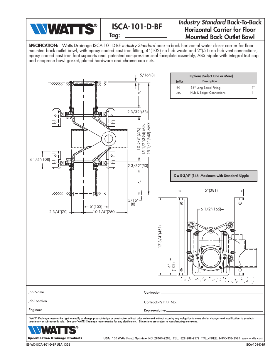 Watts ISCA-101-D-BF User Manual | 1 page