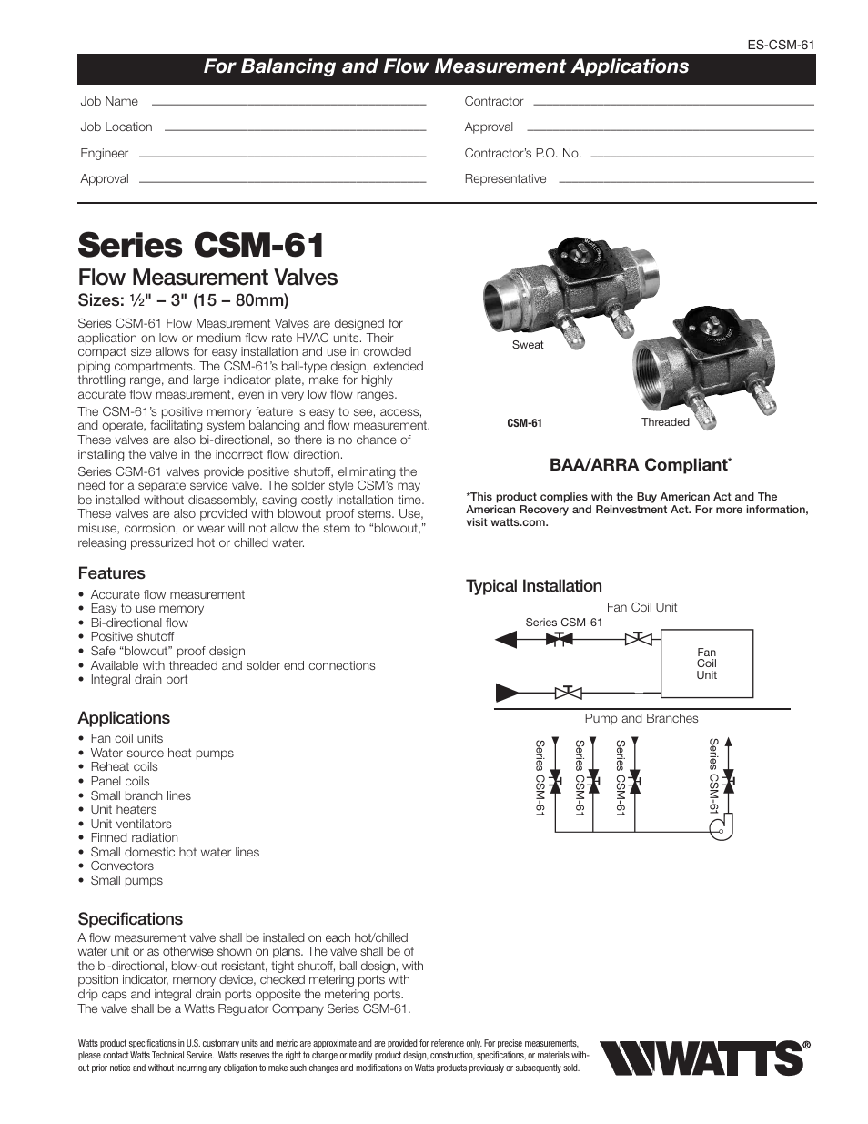 Watts CSM-61 User Manual | 2 pages