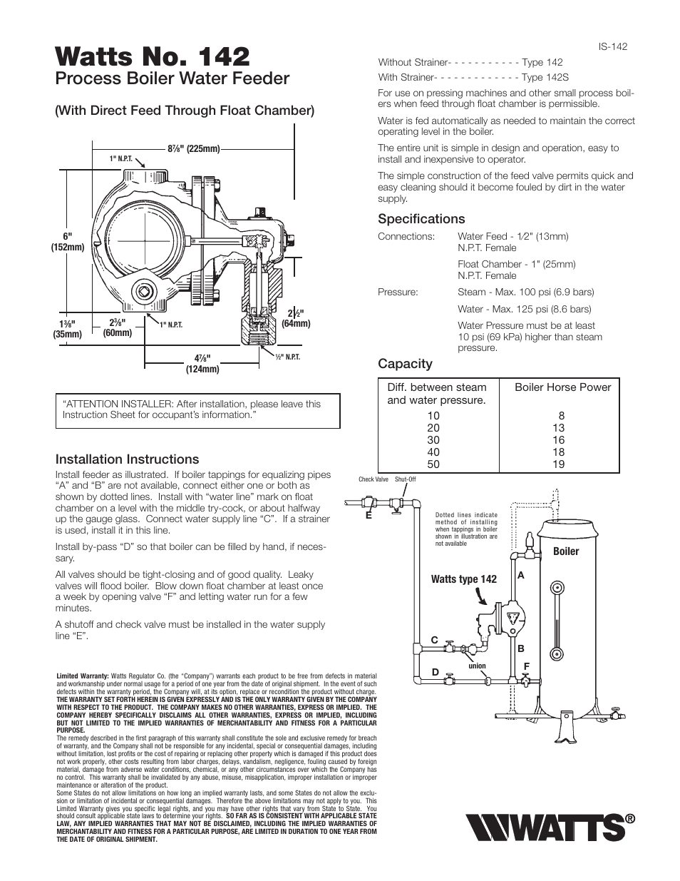 Watts 144 User Manual | 2 pages