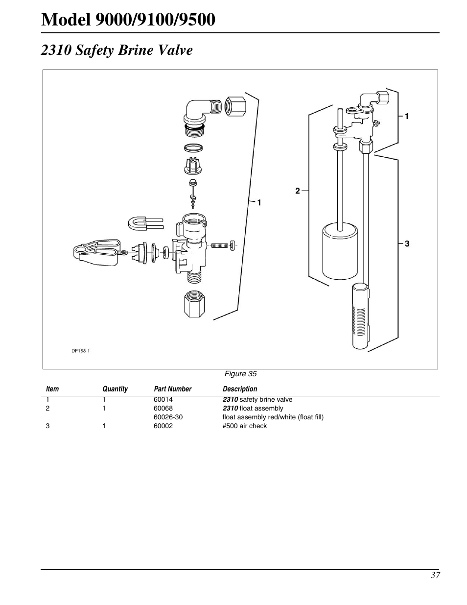 2310 safety brine valve | Watts Fleck 9500 Twin Brass Valve User Manual | Page 37 / 56