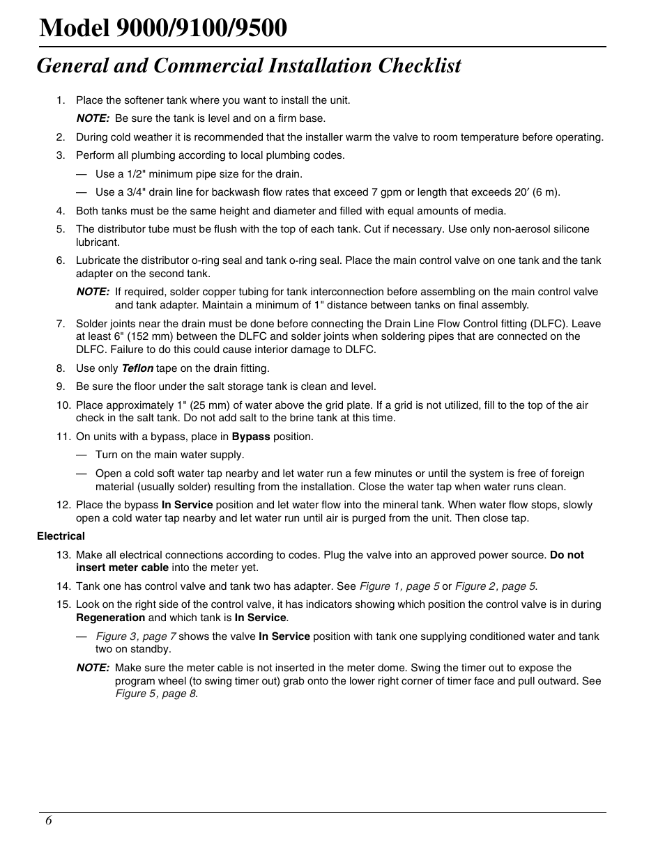 General and commercial installation checklist | Watts Fleck 9500 Twin Brass Valve User Manual | Page 6 / 56
