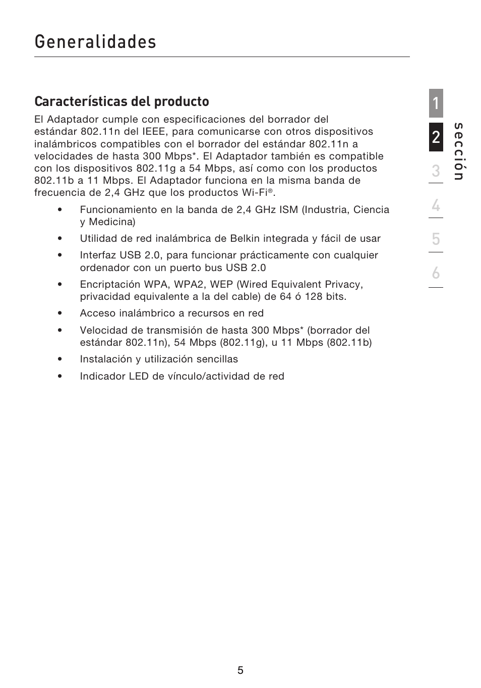 Generalidades, Se cc ió n | Belkin F5D8053EA User Manual | Page 200 / 291