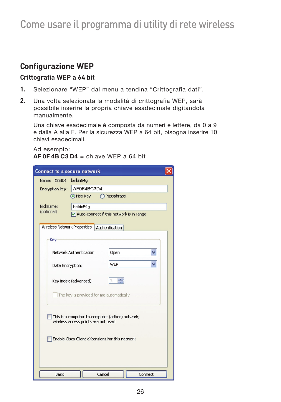 Configurazione wep | Belkin F5D8053EA User Manual | Page 271 / 291