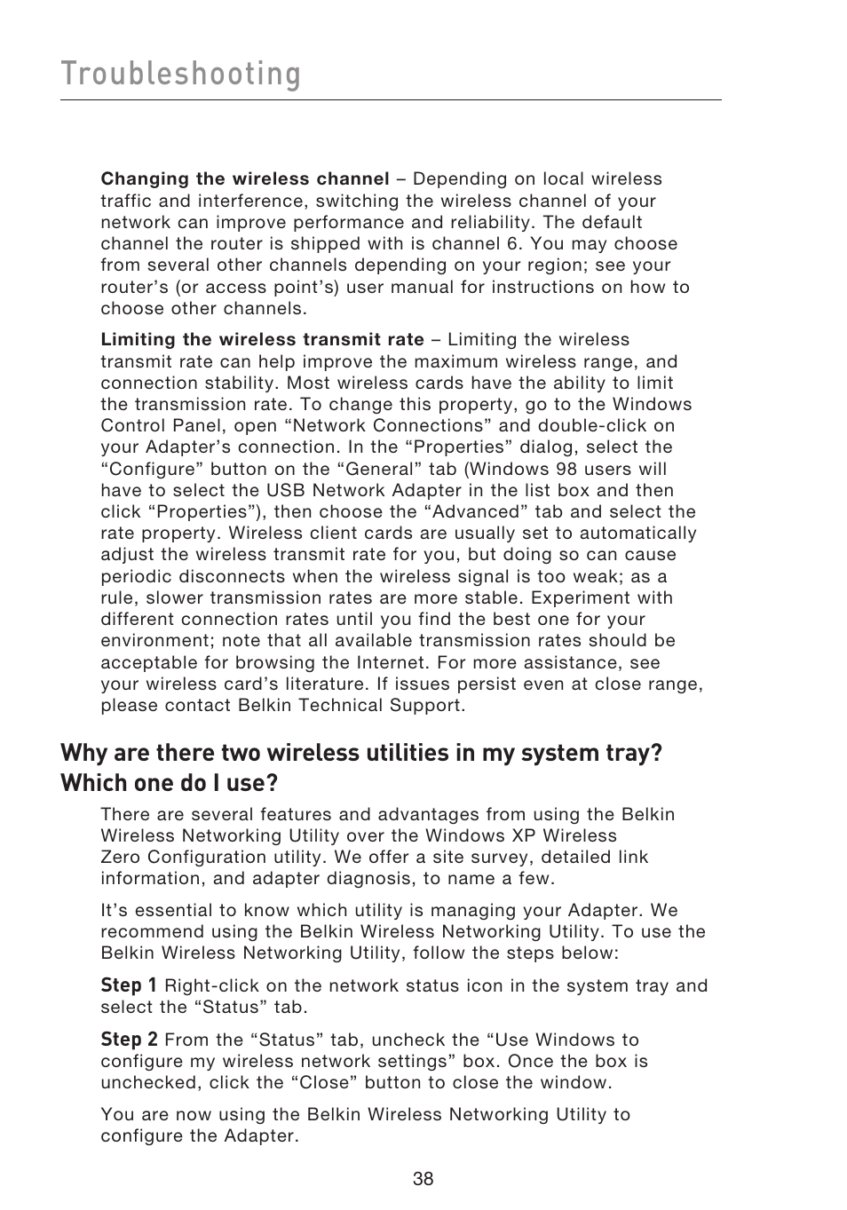 Troubleshooting | Belkin F5D8053EA User Manual | Page 40 / 291