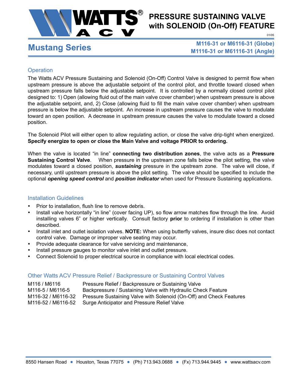 Watts M1116-31 User Manual | 1 page