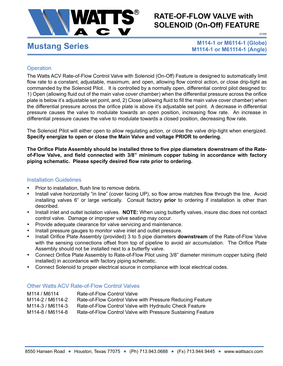 Watts M1114-1 User Manual | 1 page