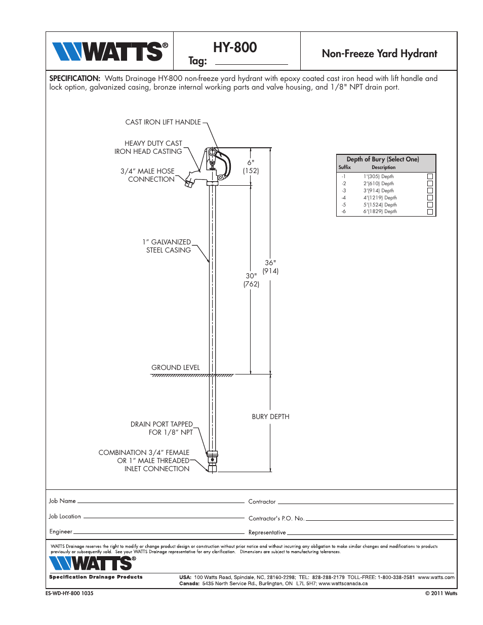 Watts HY-800 User Manual | 1 page