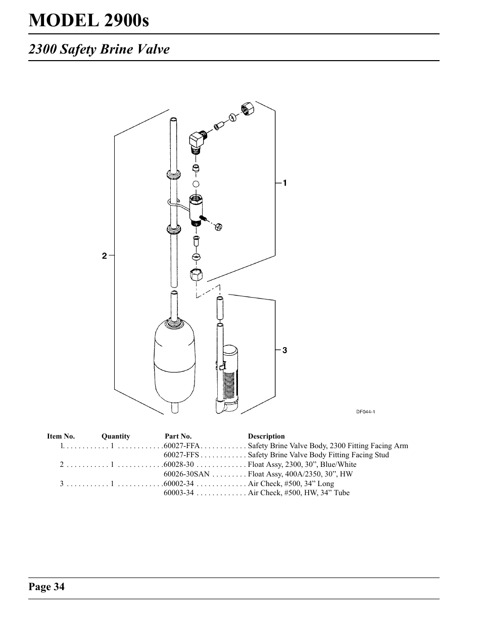 Model 2900s, 2300 safety brine valve | Watts Fleck 2900 Brass Valve User Manual | Page 34 / 60