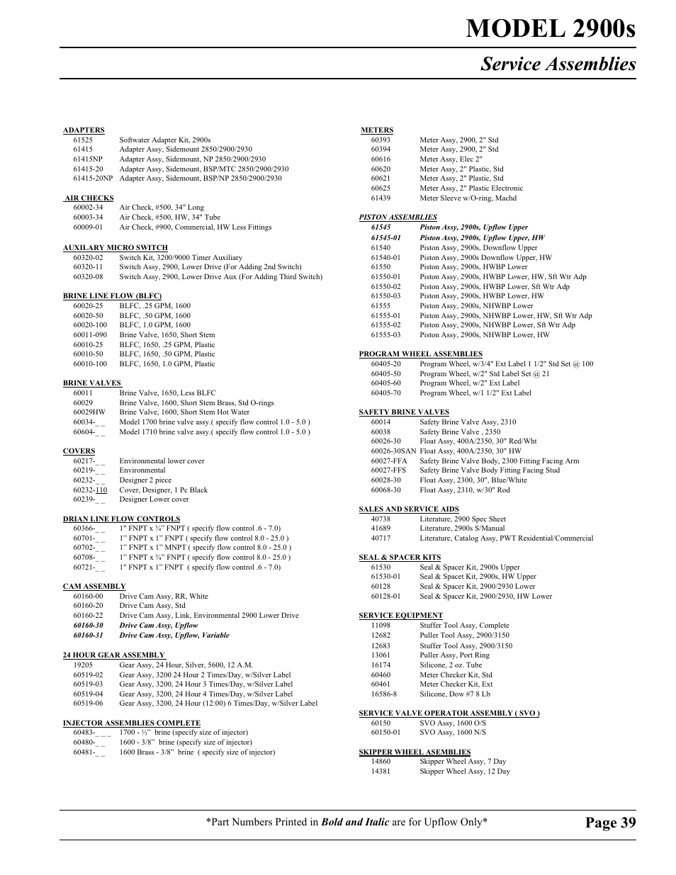 Model 2900s, Service assemblies, Page 39 | Watts Fleck 2900 Brass Valve User Manual | Page 39 / 60