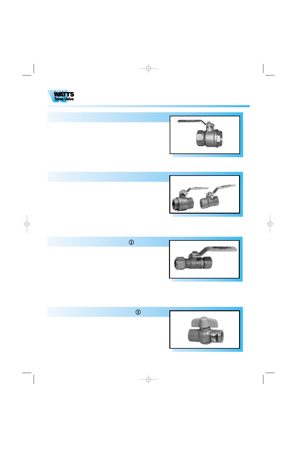 Shut-off valves, Series b-6000, Series pbv | Series fbv-3/wbv-3, Series wbvc | Watts Divertaflo M9500 Series User Manual | Page 8 / 12