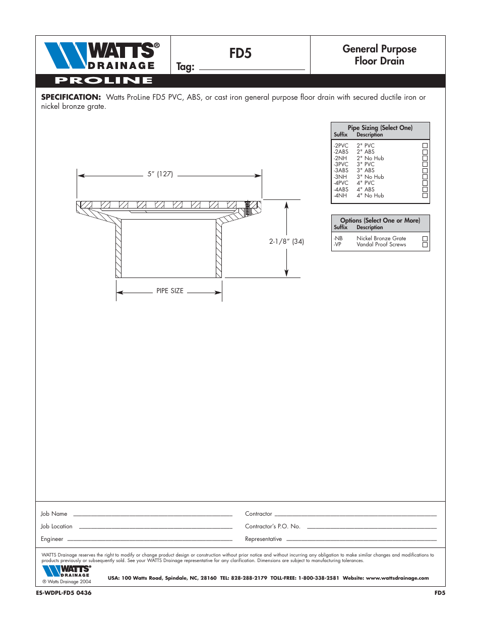 Watts FD5 User Manual | 1 page