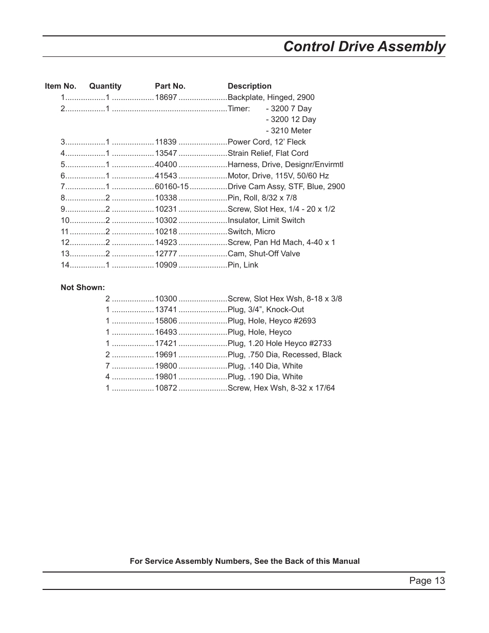 Control drive assembly | Watts Fleck 2750 Brass Valve User Manual | Page 13 / 36