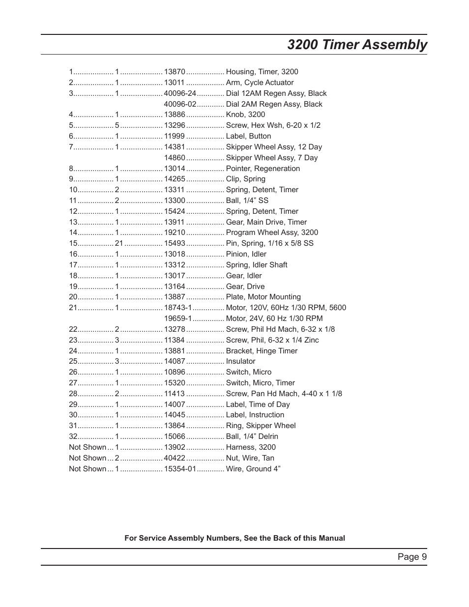 3200 timer assembly | Watts Fleck 2750 Brass Valve User Manual | Page 9 / 36
