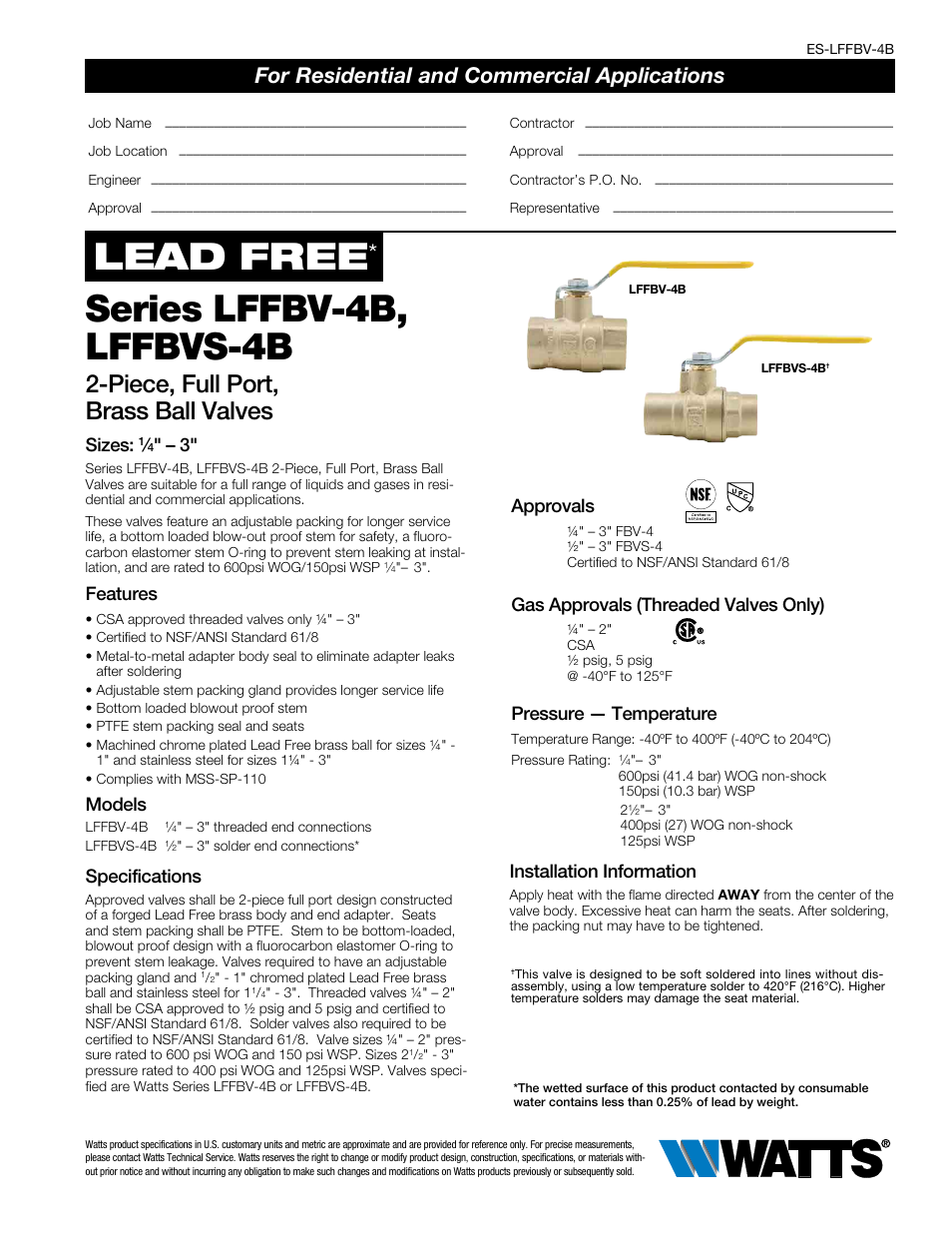 Watts LFFBVS-4B User Manual | 2 pages