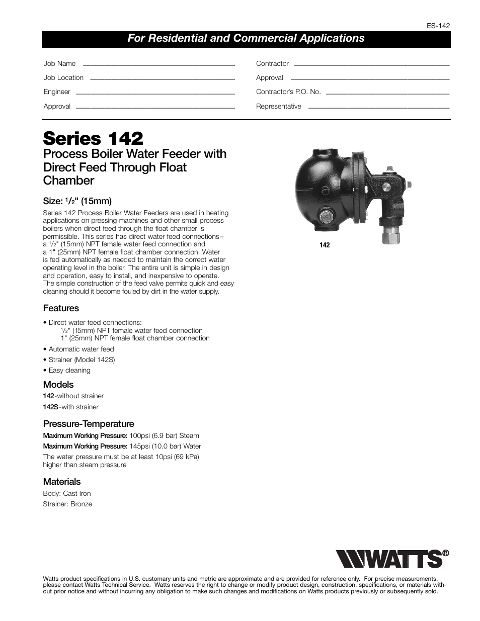 Watts 142 User Manual | 2 pages