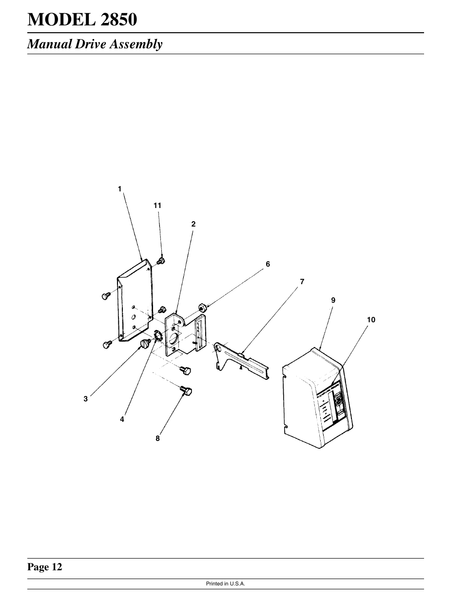 Model 2850, Manual drive assembly | Watts Fleck 2850 Brass Valve User Manual | Page 12 / 44