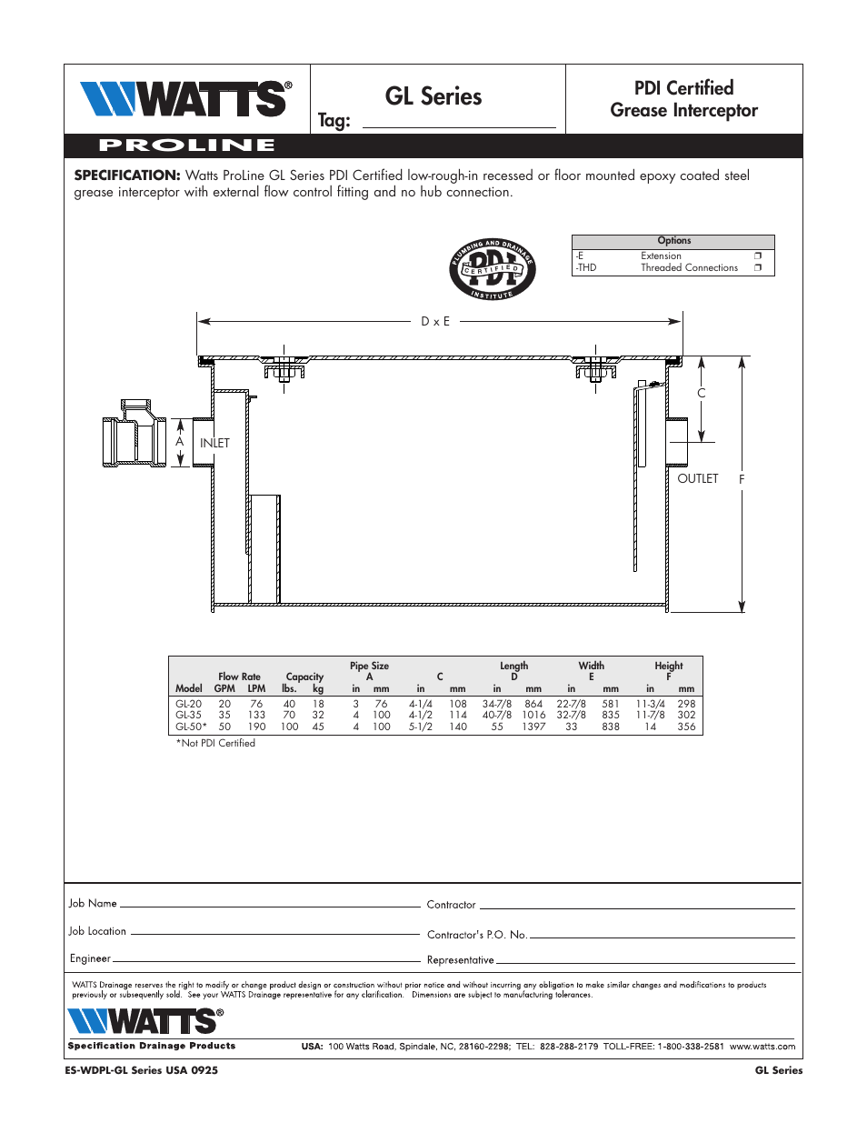 Watts GL-SERIES User Manual | 1 page