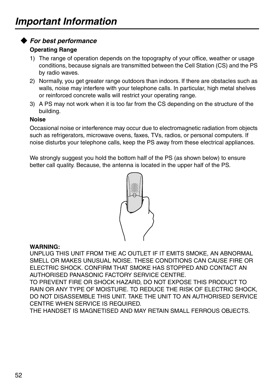 For best performance, Important information | Panasonic KX-TCA256 User Manual | Page 52 / 56