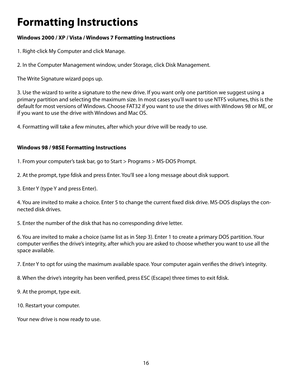 Formatting instructions | Glyph ForteRAID User Manual | Page 16 / 20