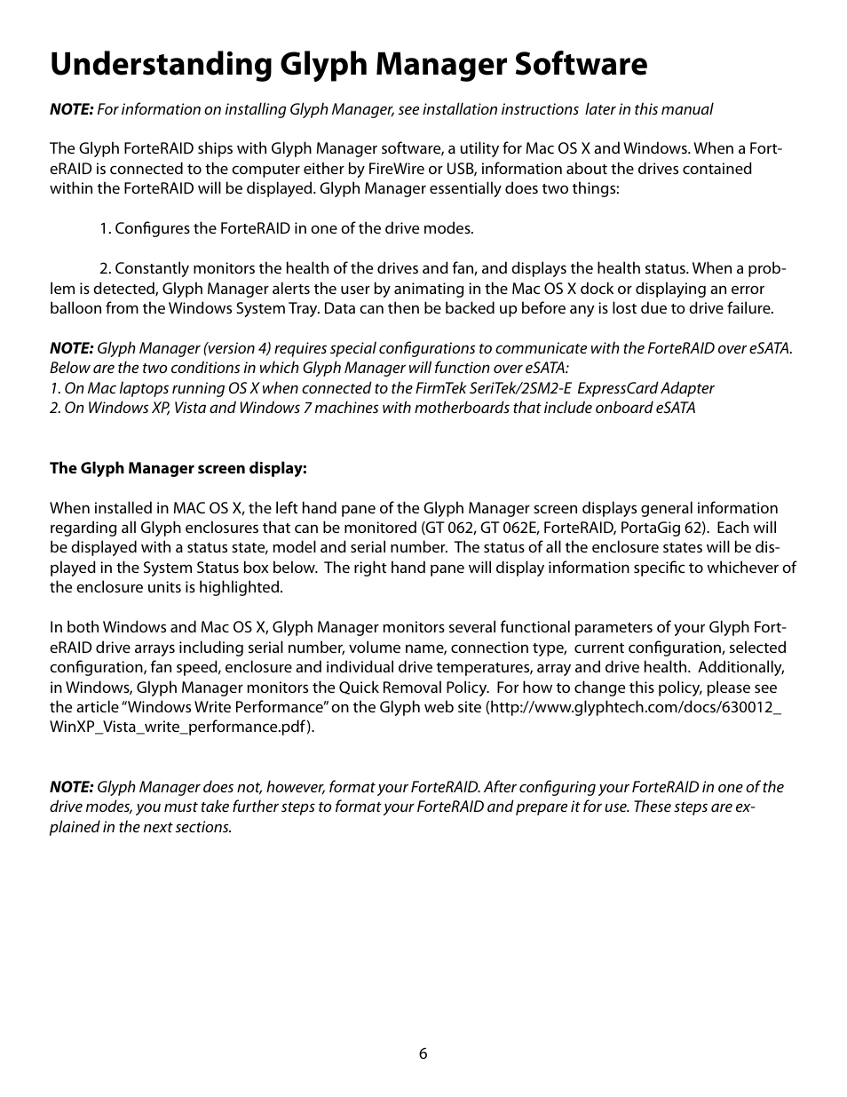 Understanding glyph manager software | Glyph ForteRAID User Manual | Page 6 / 20