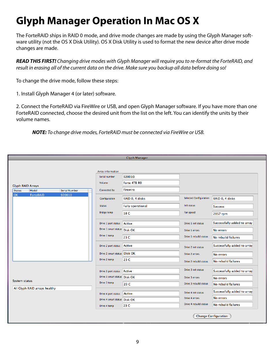 Glyph manager operation in mac os x | Glyph ForteRAID User Manual | Page 9 / 20