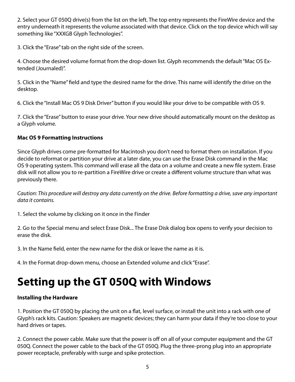 Setting up the gt 050q with windows | Glyph GT 050Q User Manual | Page 5 / 9