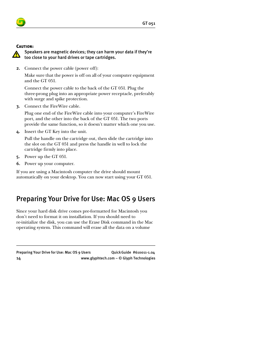 Preparing your drive for use: mac os 9 users | Glyph GT 051 User Manual | Page 16 / 30