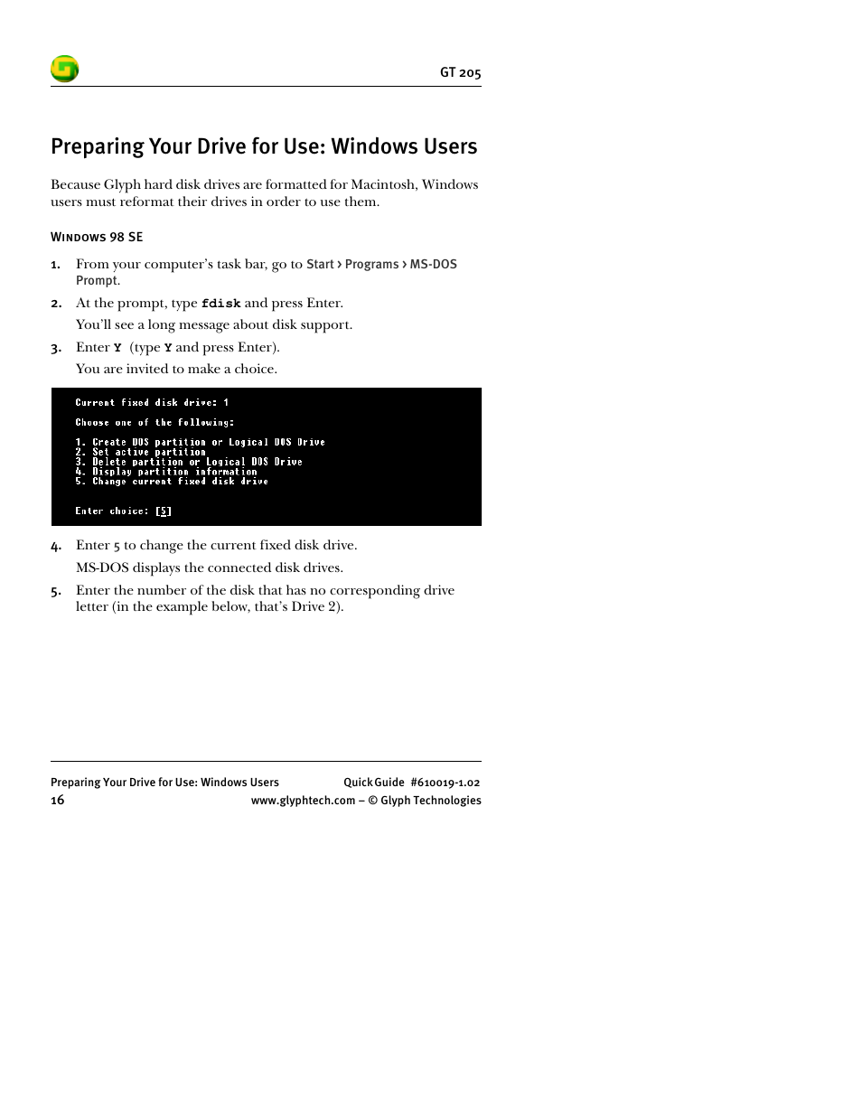 Preparing your drive for use: windows users | Glyph GT 205 User Manual | Page 18 / 30