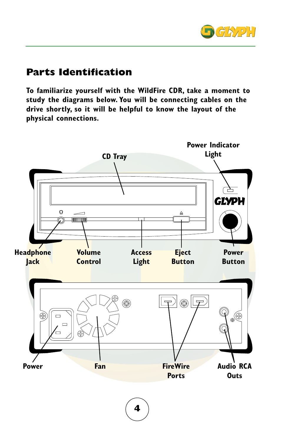 Parts identification | Glyph Firewire CDR User Manual | Page 4 / 12