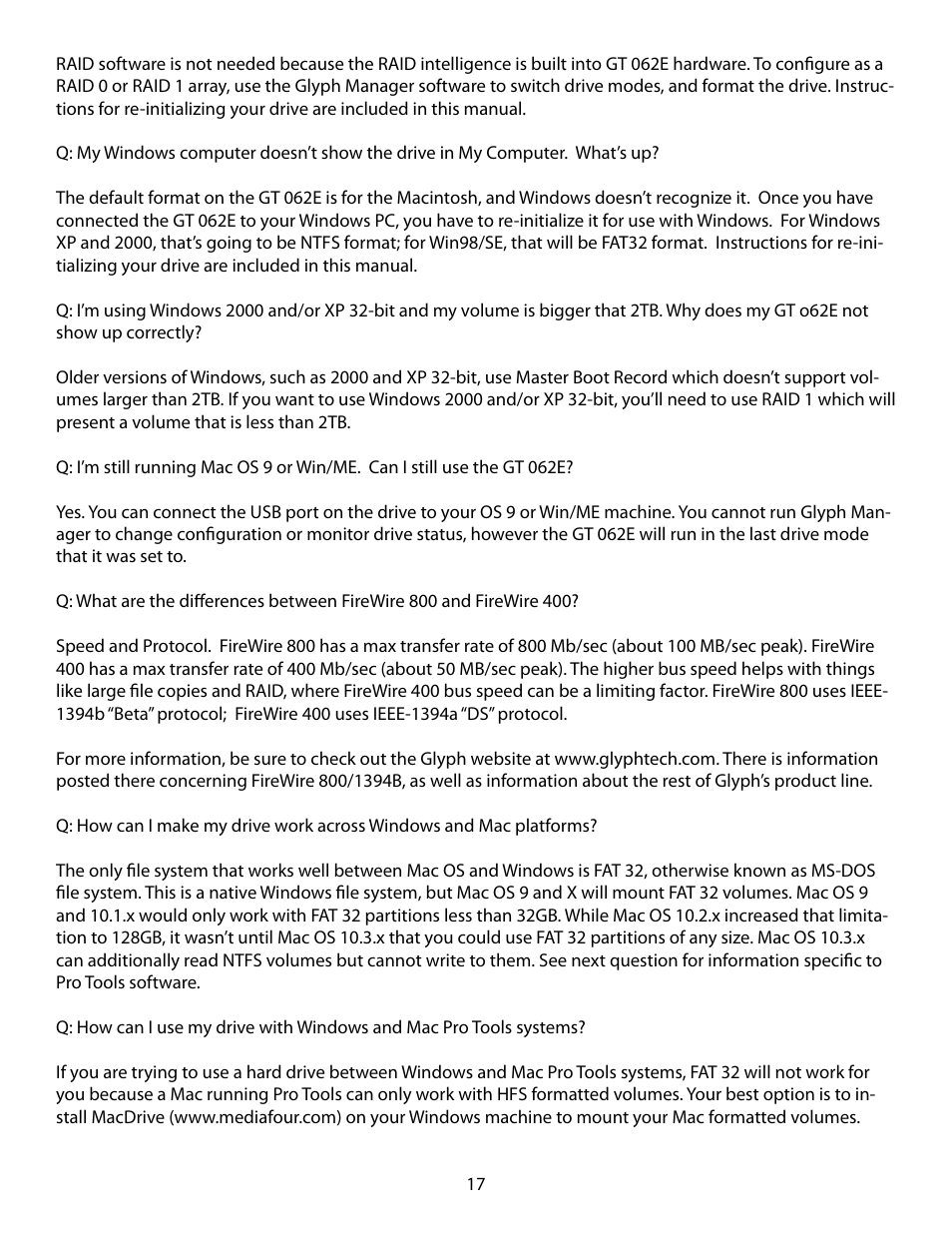 Glyph GT 062E User Manual | Page 17 / 17