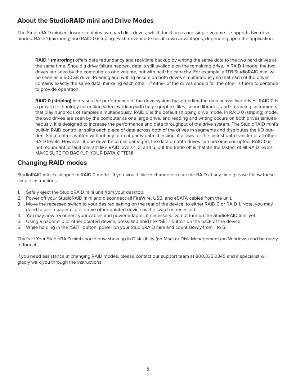 About the studioraid mini and drive modes, Changing raid modes | Glyph StudioRAID mini User Manual | Page 5 / 6