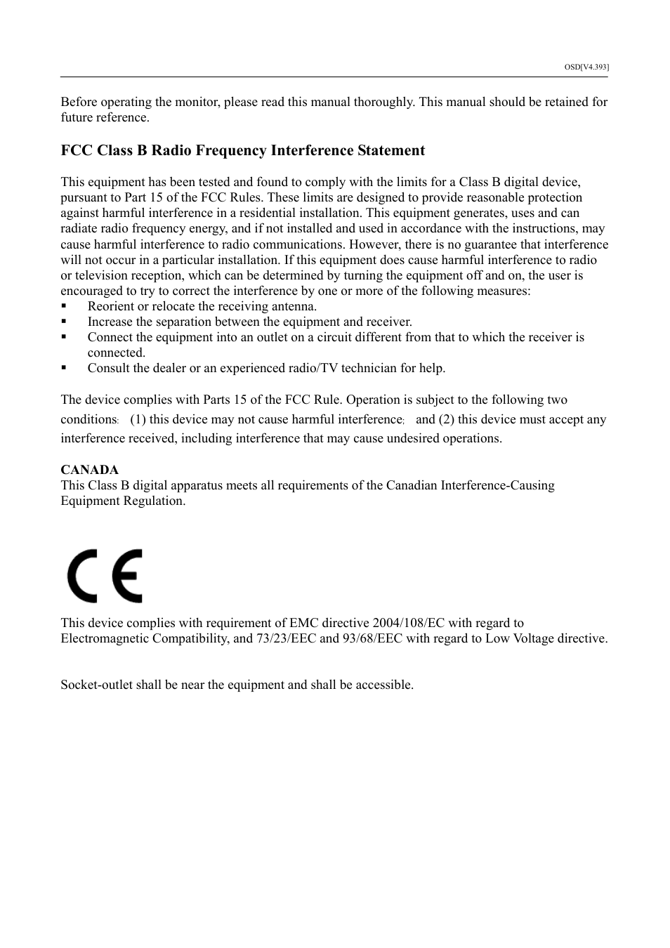 Fcc class b radio frequency interference statement | Hanns.G HL225 User Manual | Page 2 / 24