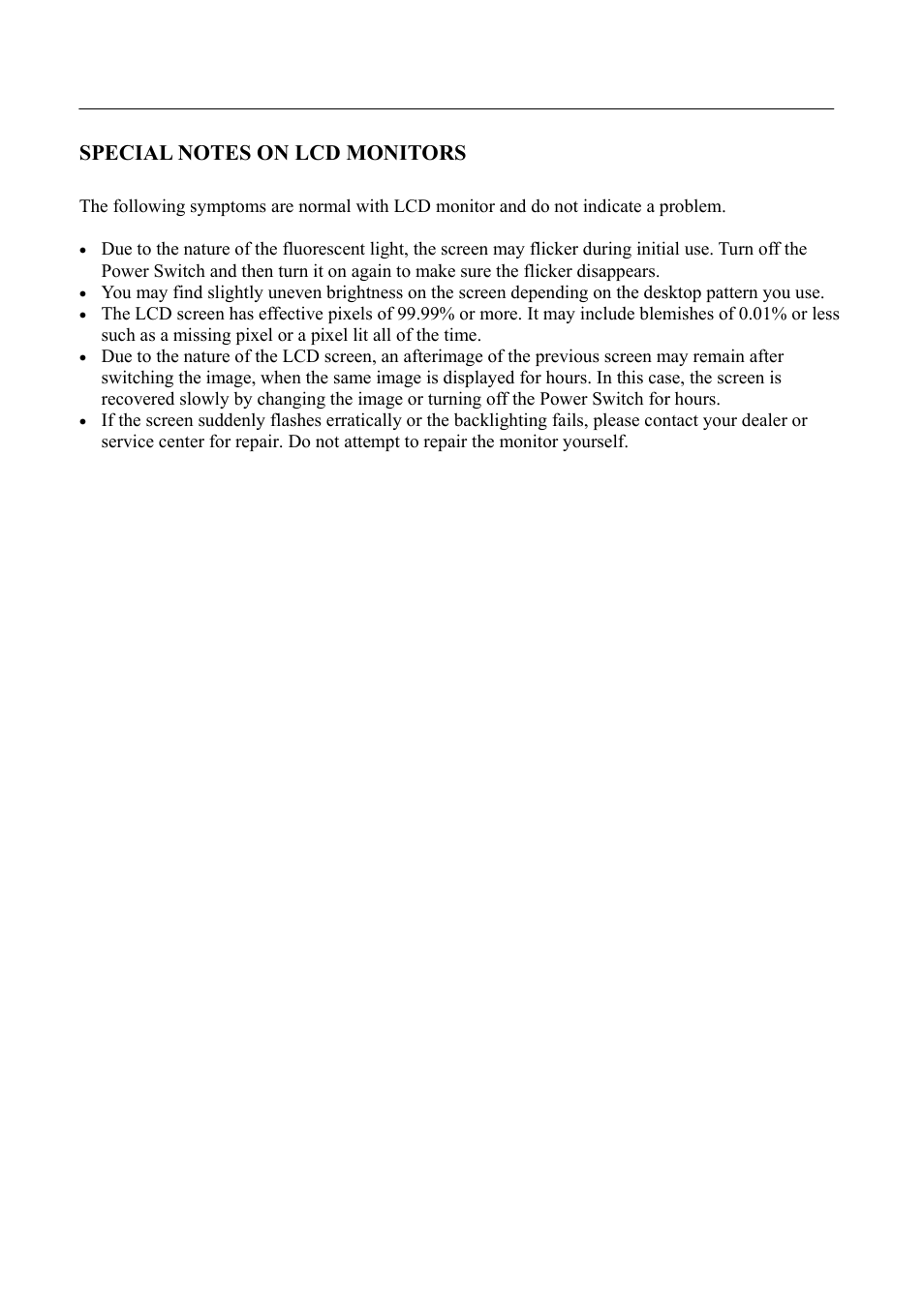 Special notes on lcd monitors | Hanns.G HL225 User Manual | Page 7 / 24