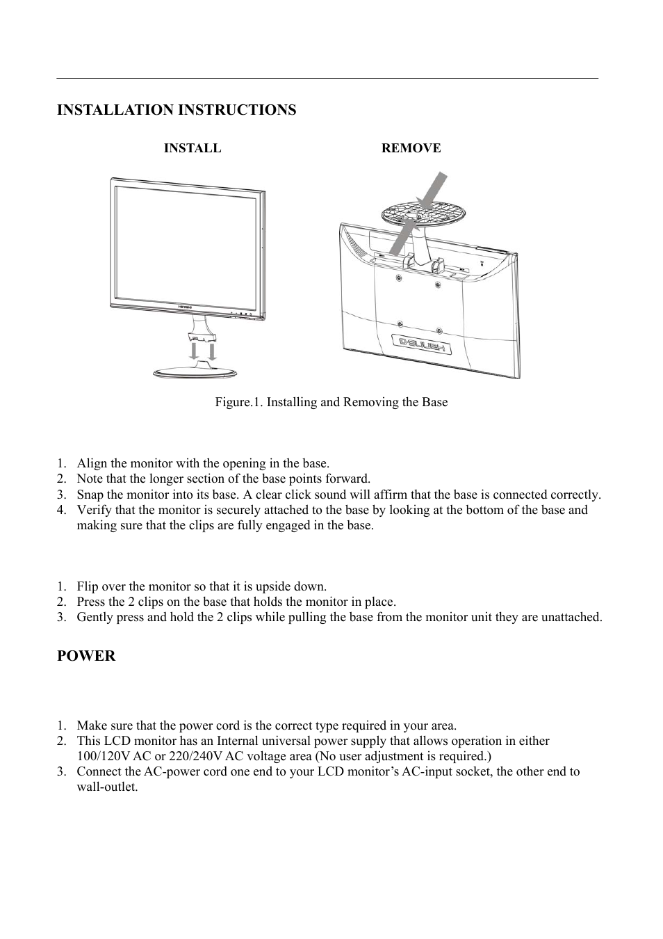 Installation instructions, Power | Hanns.G HL225 User Manual | Page 9 / 24